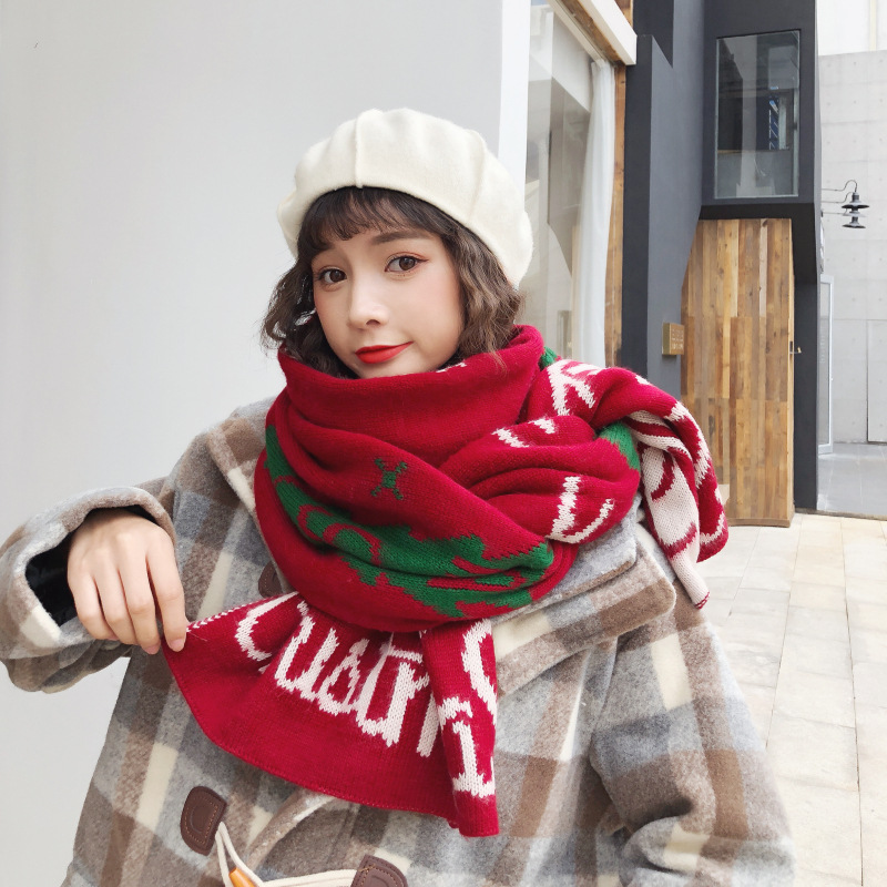 Paire de châles chauds en tricot d'hiver de Noël pour sœurs et étudiantes, écharpe douce, cadeau de Noël_voghion.com