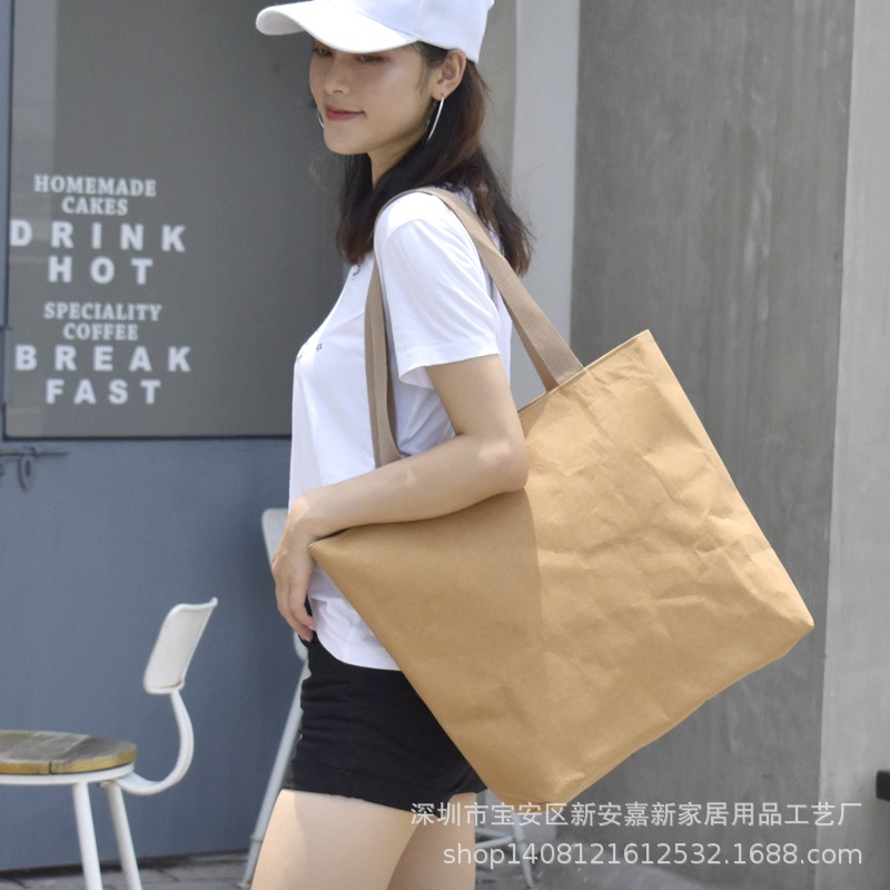 goods in stock new pattern One shoulder Satchel Handbag washing Kraft paper Concise light personality environmental protection durable Shopping bag