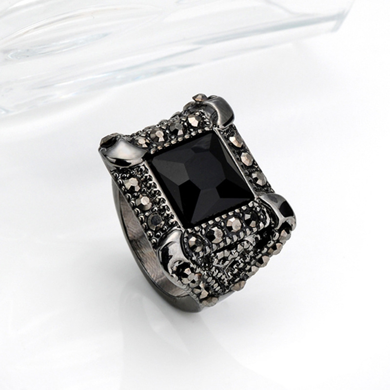 fashion black agate diamond geometric ring wholesalepicture2
