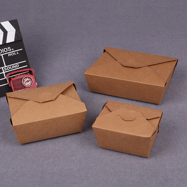 一次性方形水果蔬菜盒 环保牛皮纸沙拉盒 快餐外卖打包加厚餐盒