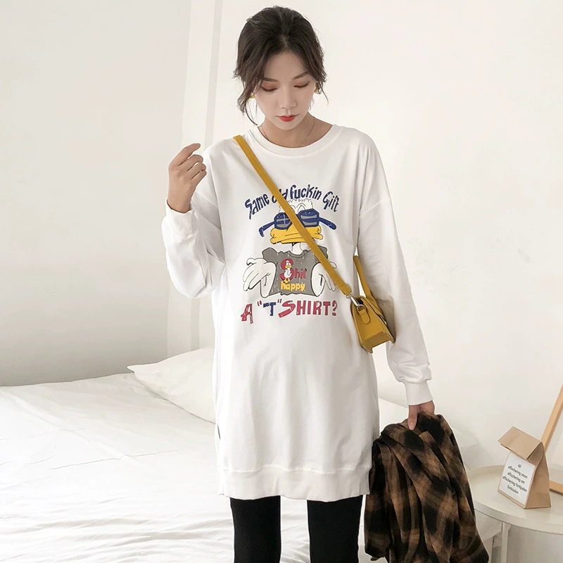 Южная Корея новая одежда для беременных, Модный осенне-зимний свитер для беременных, пальто с круглым вырезом, Длинное свободное базовое пальто больших размеров, прилив