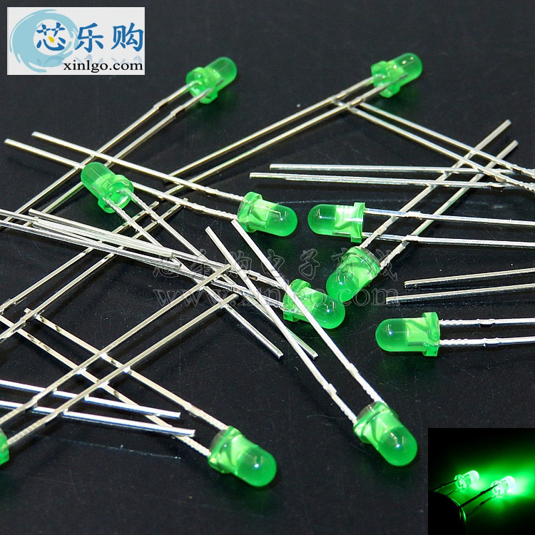 F3 (3mm) 绿发绿 翠绿 长脚28MM LED发亮二极管 零售 [全新正品]