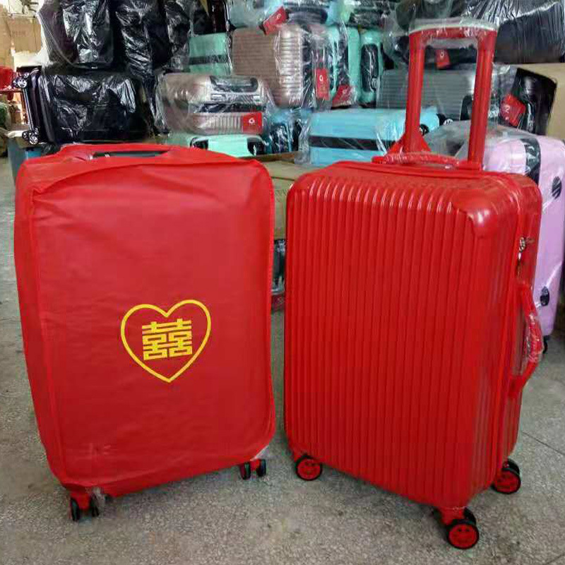 Bright red marry Leather trunk Draw bar box Universal wheel 20 inch 24 Wedding celebration pull rod case Lockbox wholesale