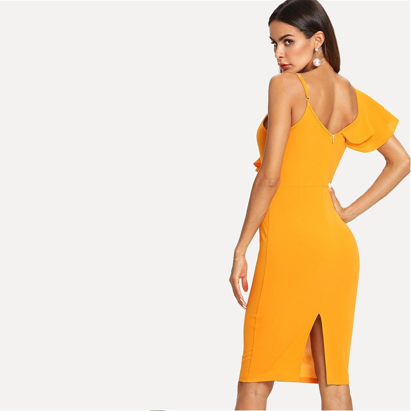 Deep V-neck Ruffled Dress Image 5
