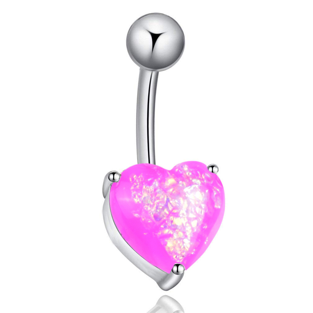 Fashion Resin Opal Heart-shaped Stainless Steel Navel Ring display picture 1