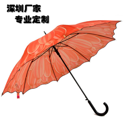深圳雨傘廠家23寸*8K直杆定制圖案logo花朵創意太陽晴雨自動雨傘