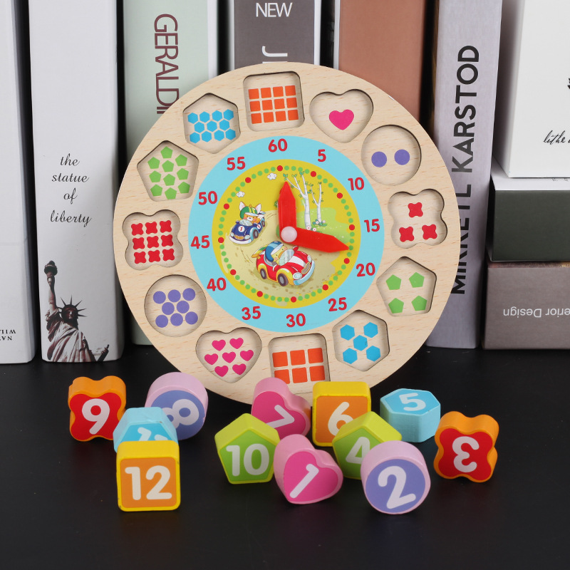 数字积木钟儿童益智玩具 木制形状认知配对动物时钟 热销厂家直销|ru