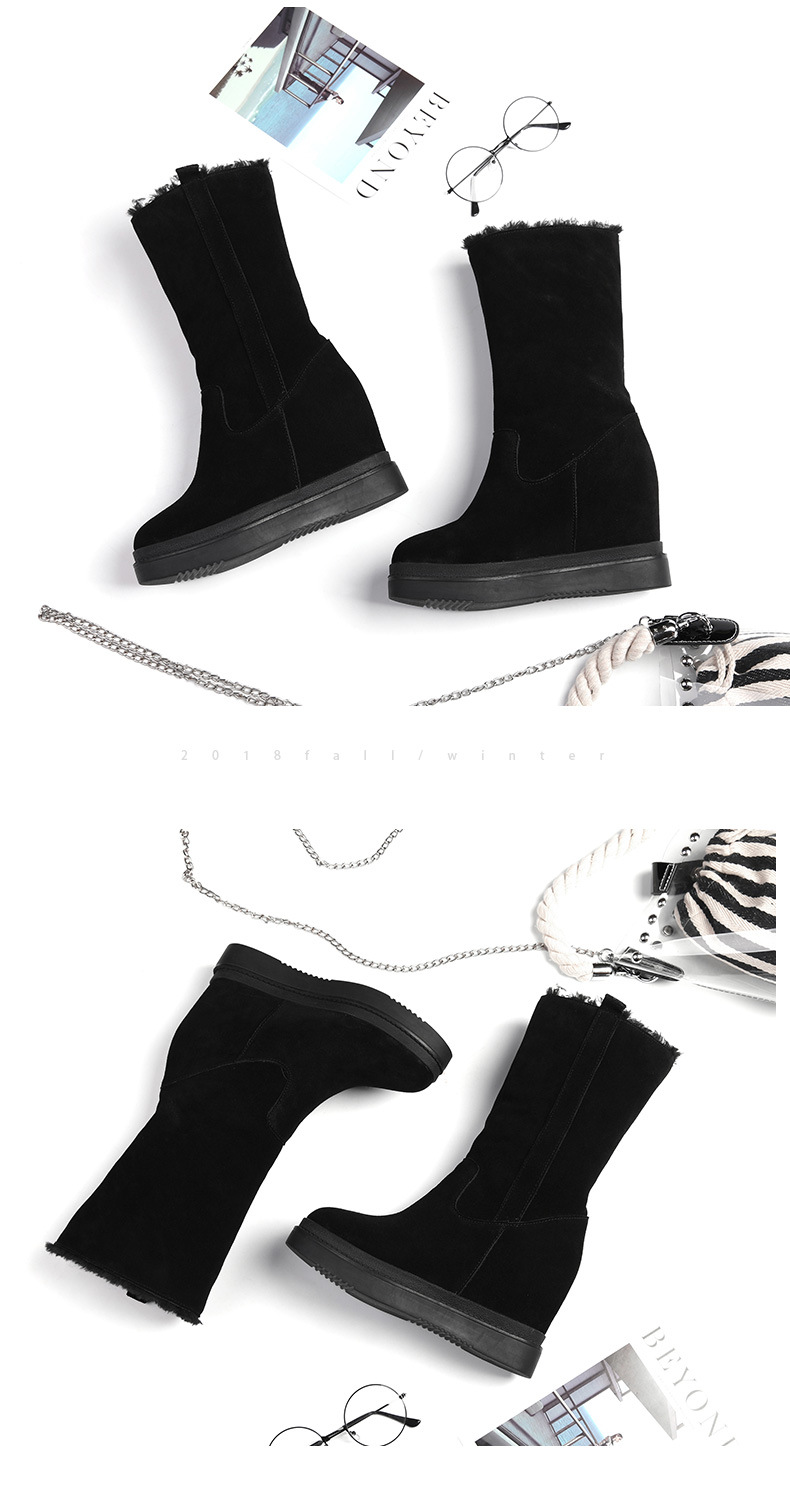 Boot nữ cổ thấp tăng chiều cao đế xuồng phong cách Hàn Quốc — Màu xám với fleece chi tiết 2