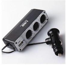 廠家直銷汽車一拖三點煙器12V帶USB一分三車載電源分配器