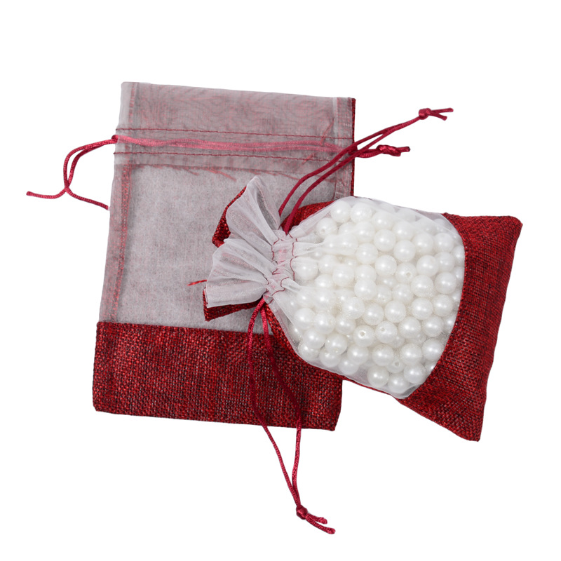 创意开窗麻布束口袋 网纱饰品珠宝首饰包装空白广告袋现货