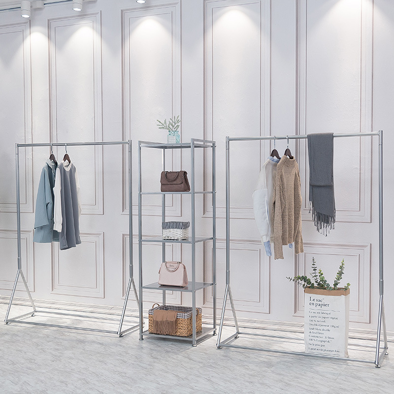 Iron art Simplicity couture Display rack to ground coat hanger silvery Clothes hanger men and women Children's clothing goods shelves Bag rack combination