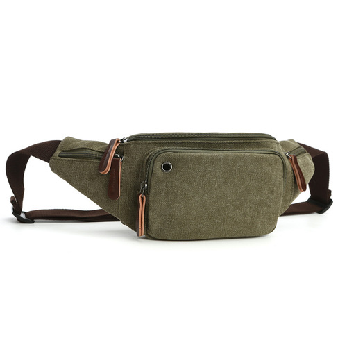 Factory direct sales, fashionable casual bags for men and women, solid color horizontal square canvas waist bag