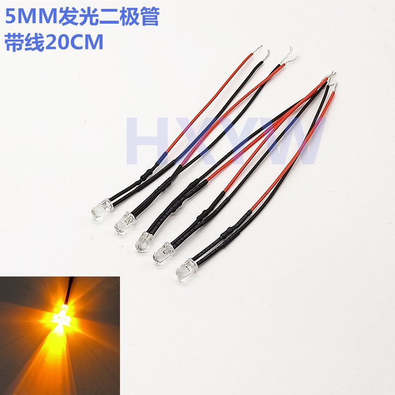 LED işıq diodu 5 mm, naqilli, 3V/12V/220V gərginlik üçün