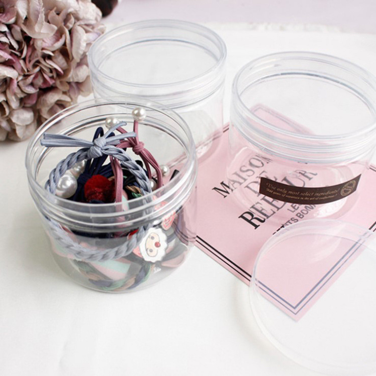 韩版发饰简约圆形透明塑料饰品收纳盒皮筋发圈首饰防尘礼物盒批发