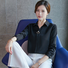 雪纺衬衫女长袖2018春装新款韩版气质黑色上衣经理白领衬衣职业装