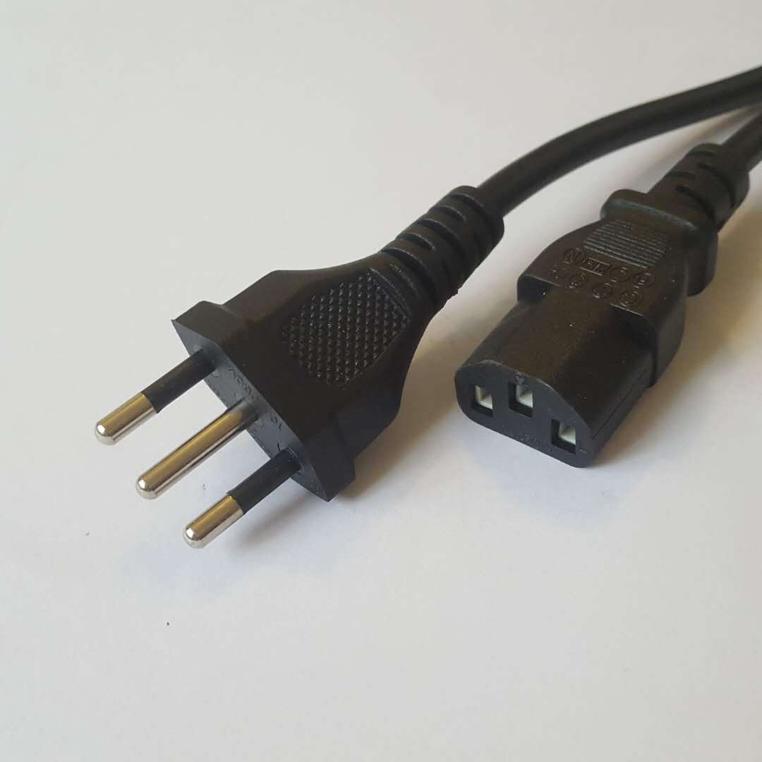 意大利双头品字尾电源线 意大利三插1.5平方大功率电动机器插头线