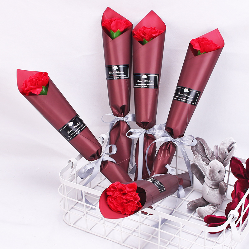 康乃馨香皂花单支红1