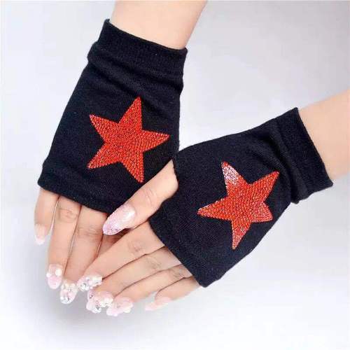 Women's Sailor Dance Gloves with Rivets, Fingerless Gloves Featuring Rhinestones—Perfect for Square Dance Performances, Available in Multiple Styles with a Red Five-Star Design