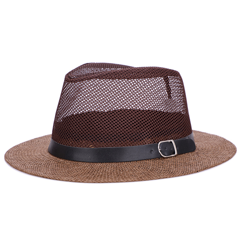 Sombrero sombrero de Jazz de los hombres británicos malla transpirable lino grande sombrero de ala plana sombrero de sol al aire libre cómodo todo partido al por mayor