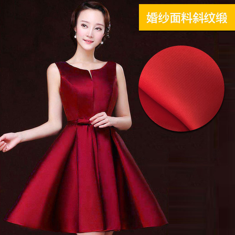 现货供应婚纱面料斜纹缎 全涤贡缎婚纱礼服布加厚色丁布厂家直销