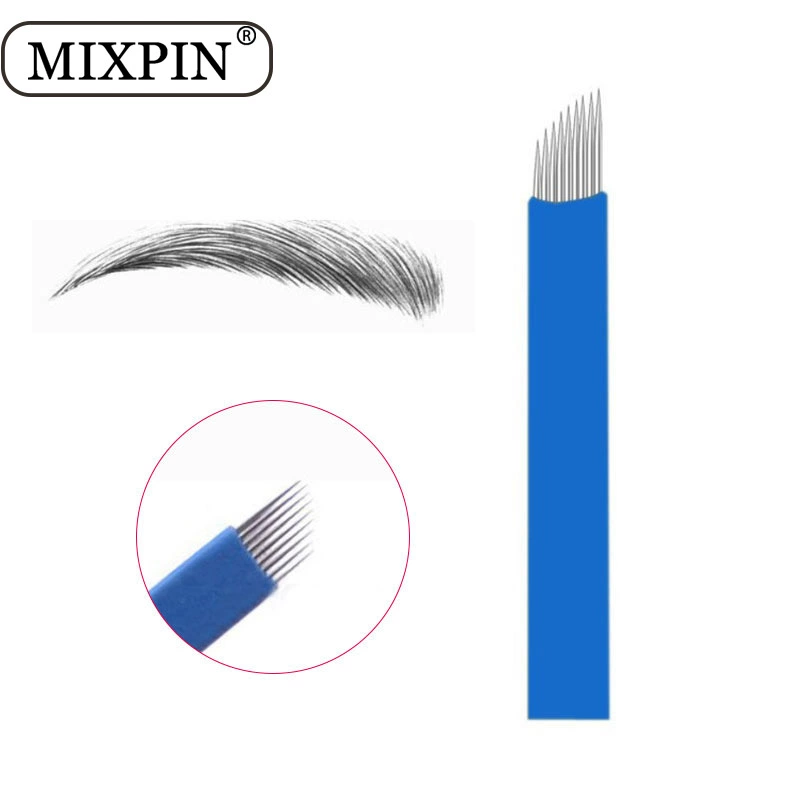 Полуперманентная игла для вышивания синяя кожа 7 9 11 13 15 18 Игла для вышивки бровей Плавающее лезвие для бровей 0,2