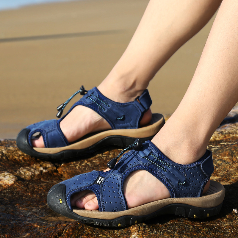 時尚皮包頭涼鞋沙灘鞋男透氣涼鞋