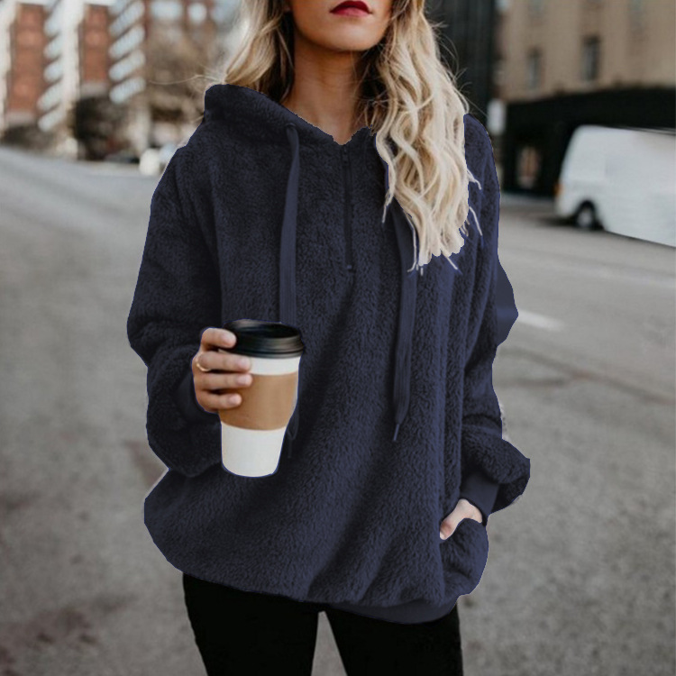 9442 Amazon AliExpress popular europea y americana de manga larga con capucha de color sólido suéter de las mujeres suéter chaqueta