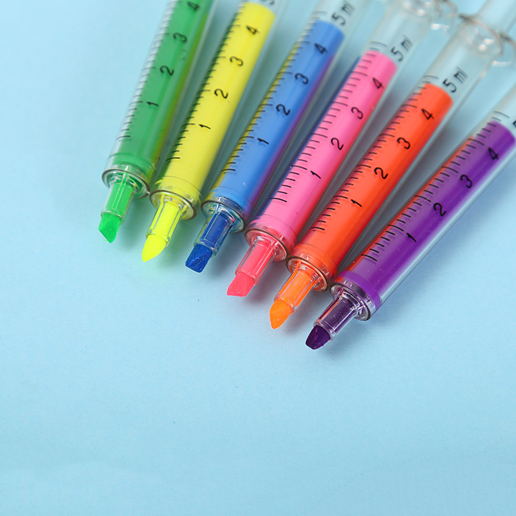 10g Weight Plastic Material Pink, Purple, Green, Blue, Yellow Color Creative Stationery Color Highlighter Funny Cute Needle Syringe Color Pen 3