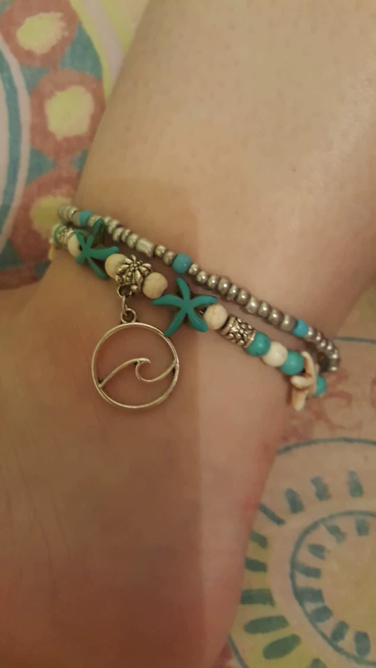 Брошь-anklet на пляж, европейский стиль, ракушки и черепахи, 20.2 см дизайн из бисера рисовой формы