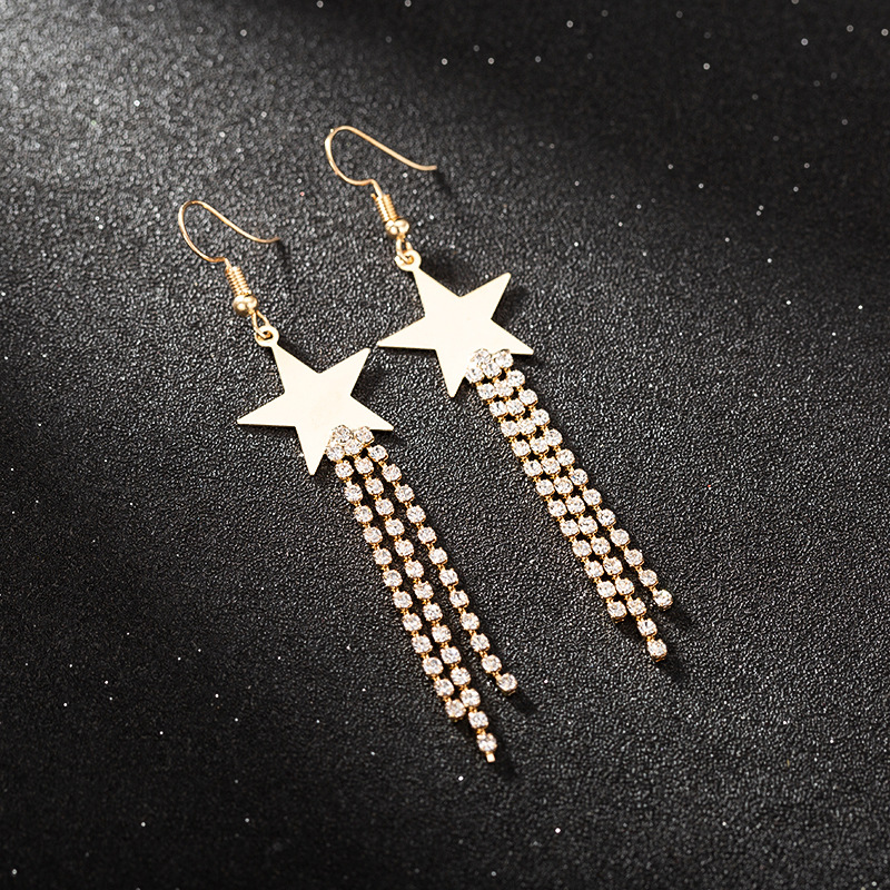 1 Pair Sweet Star Inlay Metal Rhinestones Drop Earrings display picture 3