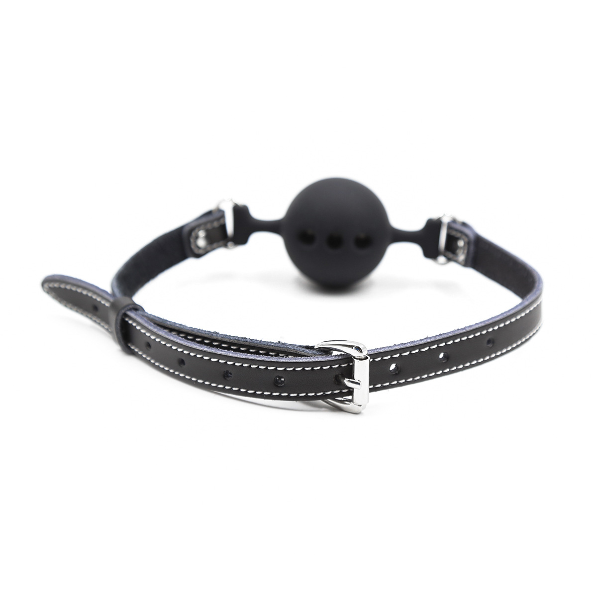 Suministros para adultos sexy bola de la boca de silicona par teaser alternativa de cuero genuino tapón de la boca sólida Bola de piel de vaca de tres agujeros enchufe image 2