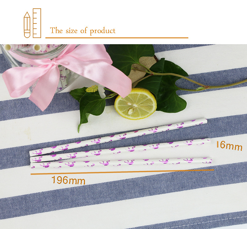 烫金白底紫色火烈鸟纸吸管