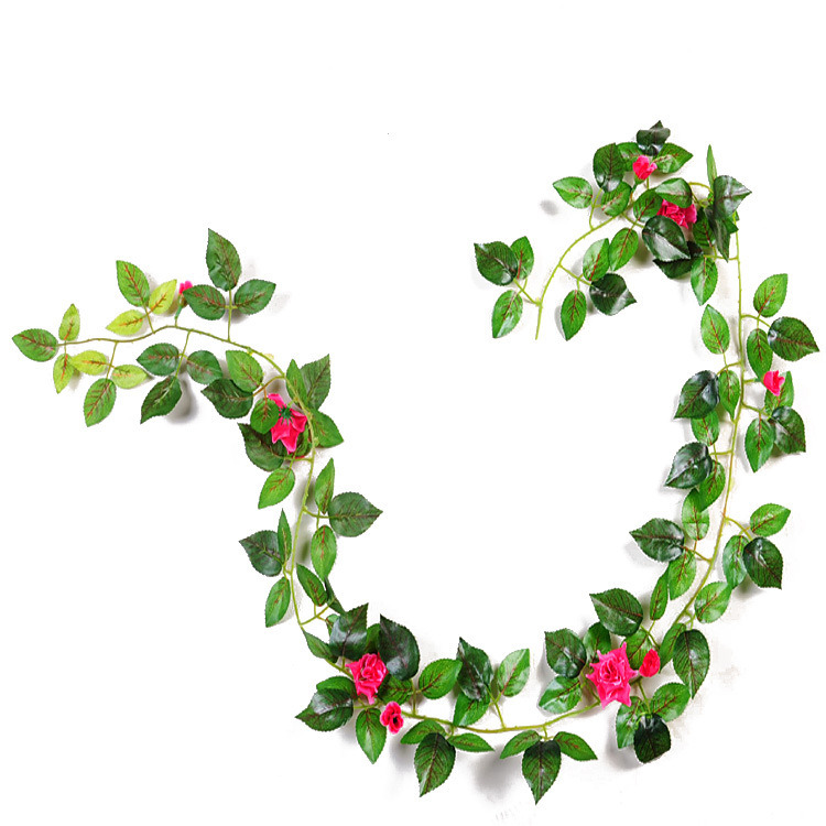 Flor artificial tela de seda color impresión Rosa cadena decoración del hogar pared colgante falso flor ratán vid