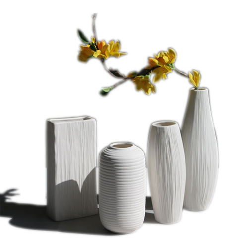 Wholesale white simple European-style ceramic vases, plain dried flowers, flower arrangements, creative handicrafts desktop decorations