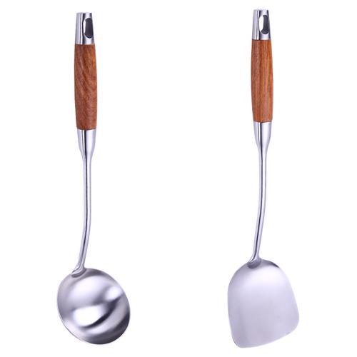 New rosewood handle kitchen utensils Sanded 304 stainless steel insulated frying spatula large spoon kitchen tool set