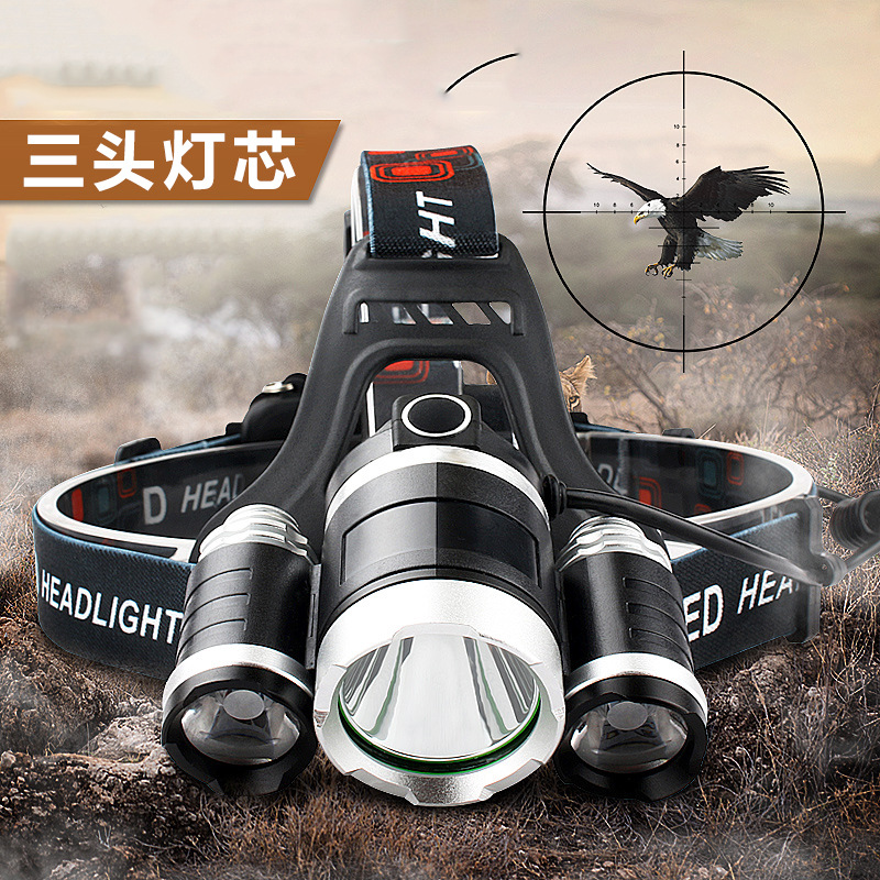 厂家直销三头头灯 3T6Q5灯泡强光充电 打猎夜钓骑行车灯感应头灯