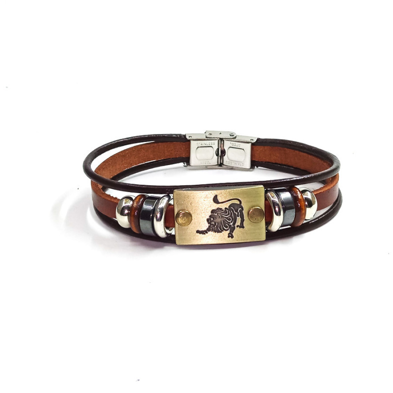 Cross-border hot selling accessories European and American New 12 constellation cowhide bracelet simple small gift stainless steel couple leather bracelet Cross-border hot selling accessories European and American New 12 constellation cowhide bracelet simple small gift stainless steel couple leather bracelet