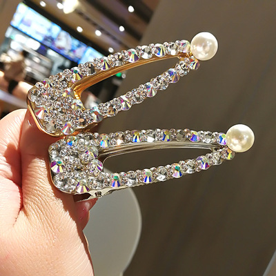 网红鸭嘴夹一字夹金属水钻简约ins珍珠发夹韩国夹子头饰边夹少女|ru