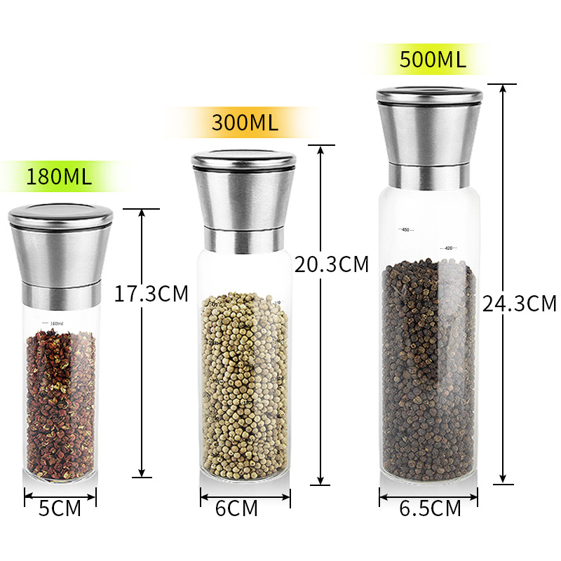Vidrio de borosilicato molinillo de pimienta manual núcleo de cerámica hogar suministros de cocina tarro de pimienta condimento botella tarro