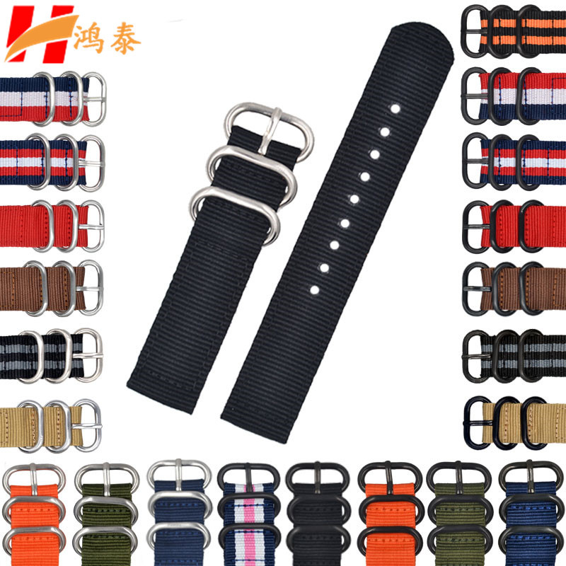 现货新增蓝白蓝、彩虹 NATO两节双层加厚帆布表带 尼龙砂环手表带