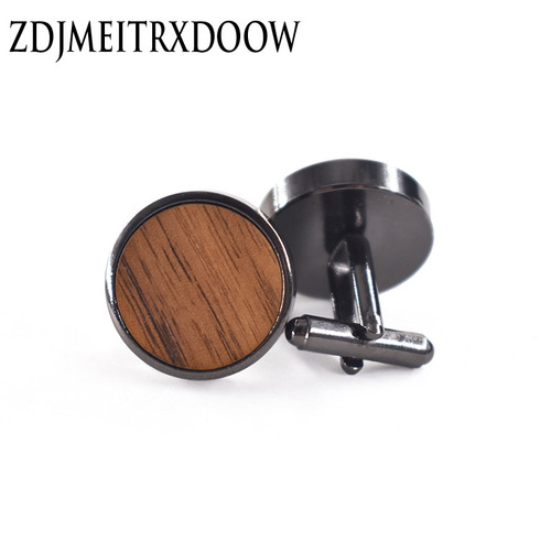 Wooden round cufflinks, high-end French-style, electroplated black, factory direct sales, accepts custom orders, 20MM