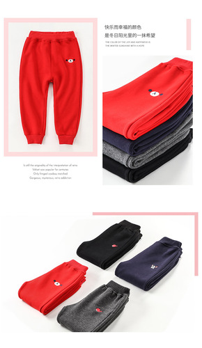  Autumn Children's Pants Velvet Thickened Boys and Girls Clothing Trousers Sweaters Casual Cartoon Printed Leggings