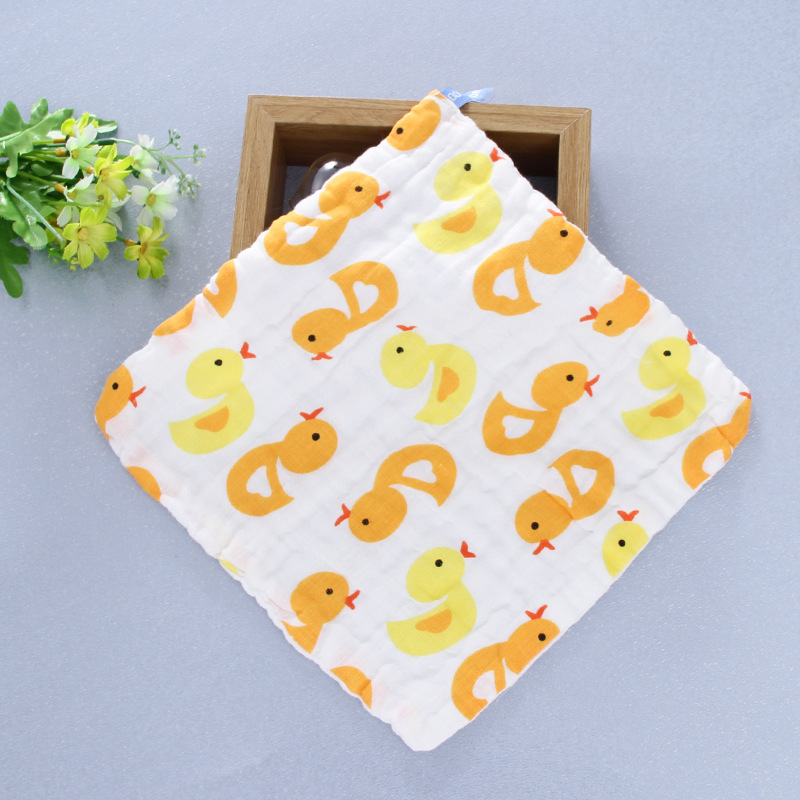 六层纯棉印花纱布方巾口水巾婴儿手帕 新生儿洗脸巾水洗纱布方巾|ms