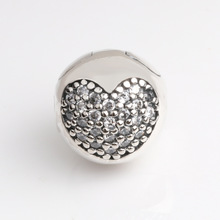 潘多啦手链扣头 欧美百搭心形镶钻蛇骨链扣头 时尚热款心形扣头