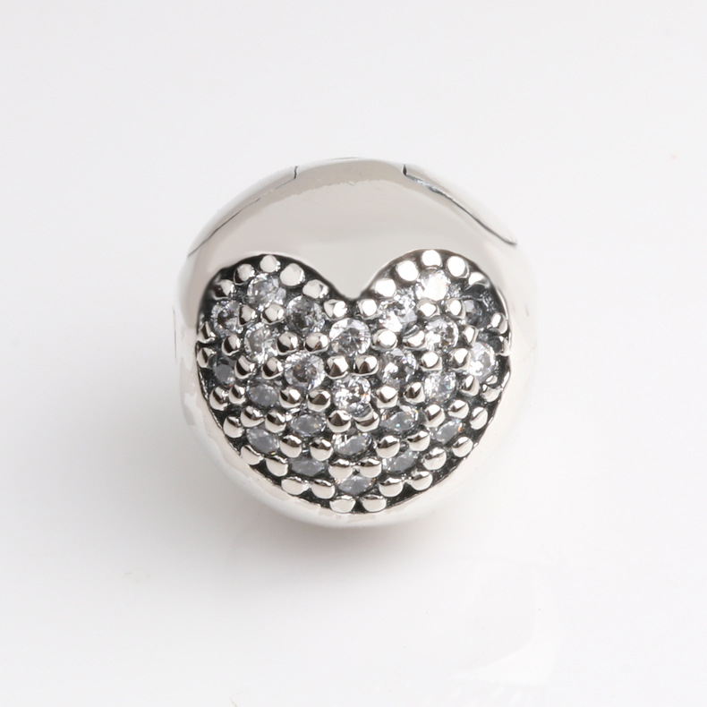 潘多啦手链扣头 欧美百搭心形镶钻蛇骨链扣头 时尚热款心形扣头