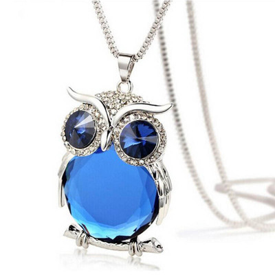 歐美跨境 速賣通貨源 貓頭鷹毛衣鏈長款水晶項鏈 時尚衣服挂飾女