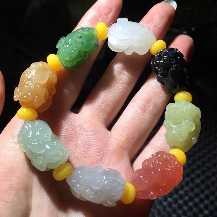 碧玉白玉糖料俄料岫玉青花南红 和田玉多宝貔貅手链