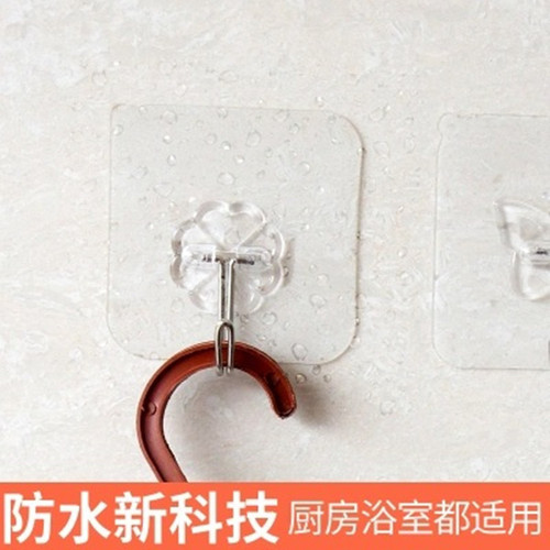 Traceless hook bathroom adhesive transparent rotating stainless steel hook magic nail-free plastic adhesive hook factory wholesale