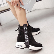 欧美短靴女2018新款秋冬季绒面女靴子短筒平底百搭加绒高跟马丁靴