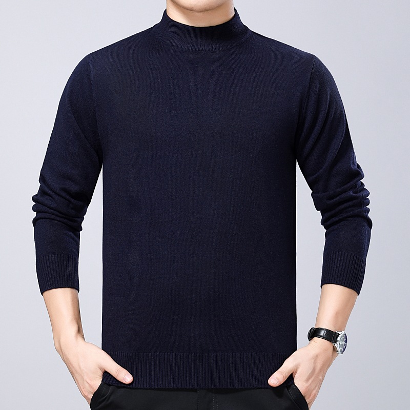 2018冬季男士羊毛衫中年男士商务百搭经典款套头半高领打底衫爆款